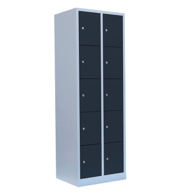 Schließfachschrank 520528, Metall, 2 Abteile mit 10 Fächern, abschließbar, 60x180cm (BxH), anthrazit