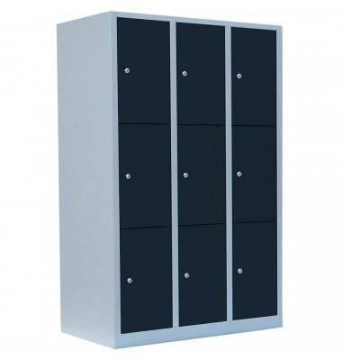 Schließfachschrank 523338, Metall, 3 Abteile mit 9 Fächern, abschließbar, 118,5x180cm (BxH), anthrazit