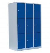 Schließfachschrank 523331, Metall, 3 Abteile mit 9 Fächern, abschließbar, 118,5x180cm (BxH), blau
