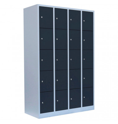 Schließfachschrank 520548, Metall, 4 Abteile mit 20 Fächern, abschließbar, 117x180cm (BxH), anthrazit