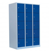 Schließfachschrank 523531, Metall, 3 Abteile mit 15 Fächern, abschließbar, 118,5x180cm (BxH), blau