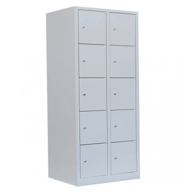 Schließfachschrank 523520, Metall, 2 Abteile mit 10 Fächern, abschließbar, 80x180cm (BxH), lichtgrau