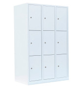 Schließfachschrank 523337, Metall, 3 Abteile mit 9 Fächern, abschließbar, 118,5x180cm (BxH), weiß