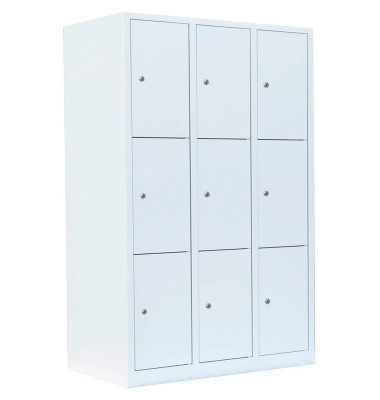 Schließfachschrank 523337, Metall, 3 Abteile mit 9 Fächern, abschließbar, 118,5x180cm (BxH), weiß