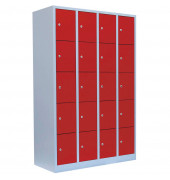Schließfachschrank 520544, Metall, 4 Abteile mit 20 Fächern, abschließbar, 117x180cm (BxH), rot