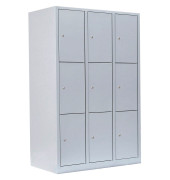 Schließfachschrank 523330, Metall, 3 Abteile mit 9 Fächern, abschließbar, 118,5x180cm (BxH), lichtgrau