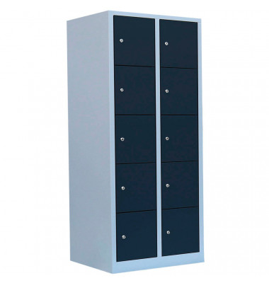 Schließfachschrank 523528, Metall, 2 Abteile mit 10 Fächern, abschließbar, 80x180cm (BxH), anthrazit