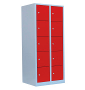 Schließfachschrank 523524, Metall, 2 Abteile mit 10 Fächern, abschließbar, 80x180cm (BxH), rot