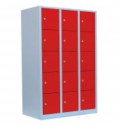 Schließfachschrank 523534, Metall, 3 Abteile mit 15 Fächern, abschließbar, 118,5x180cm (BxH), rot