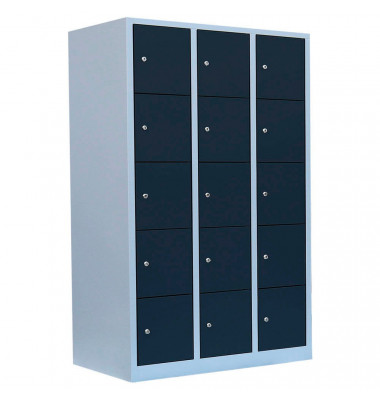 Schließfachschrank 523538, Metall, 3 Abteile mit 15 Fächern, abschließbar, 118,5x180cm (BxH), anthrazit