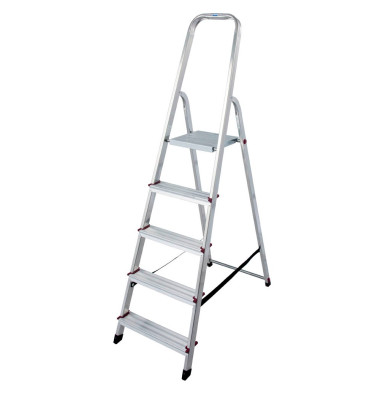Stehleiter 000729 CORDA, 1 x 5 Stufen, silber, Aluminium