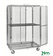 Rollcontainer KM120510, Sicherheitscontainer, 800x1200x1870mm (BxLxH), bis 600kg belastbar, 2 Bockrollen, 2 Lenkrollen, verzinkt