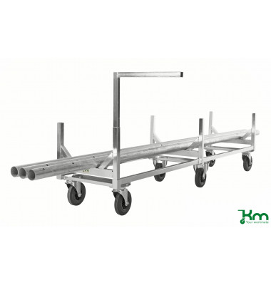 Langgutwagen verzinkt bis 800 kg 2 Bockrollen 4 Lenkrollen 2800x608x700mm KM124 Langgutwagen verzinkt bis 800 kg 2 Bockrollen 4 Lenkrollen 2800x608x700mm KM124