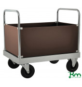 Plattformwagen KM135-2, Serie 100 Kofferwagen, 700x1000x960mm (BxLxH), bis 800kg belastbar, 2 Bockrollen, 2 Lenkrollen, silber