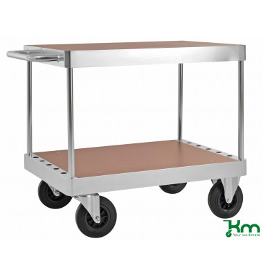Plattformwagen Serie 100 KM137-1B, 600x1035mm (BxL gesamt), bis 800kg belastbar, 2 Bockrollen, 2 Lenkrollen, mit Bremse, silber