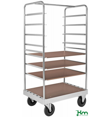 Plattformwagen Serie 100 KM138-2B, 700x1000mm (BxL gesamt), bis 800kg belastbar, 2 Bockrollen, 2 Lenkrollen, mit Bremse, silber