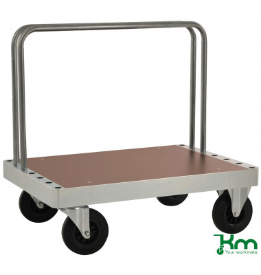 Plattformwagen Serie 100 KM139-2, 700x1000mm (BxL gesamt), bis 800kg belastbar, 2 Bockrollen, 2 Lenkrollen, silber
