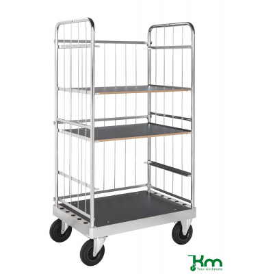 Plattformwagen Serie 100 KM140-2B, 700x1000mm (BxL gesamt), bis 800kg belastbar, 2 Bockrollen, 2 Lenkrollen, mit Bremse, silber