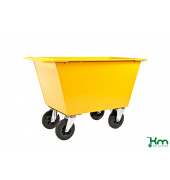 Müllsackständer KM143025, Abfallwagen 200 Liter, 580x1220x760mm (BxLxH), bis 400kg belastbar, 2 Bockrollen, 2 Lenkrollen, gelb