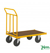 Plattformwagen Serie 144 KM144500B, 600x1086mm (BxL gesamt), bis 400 kg belastbar, 2 Bockrollen, 2 Lenkrollen, mit Bremse, gelb