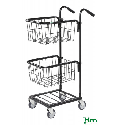 Bürowagen schwarz bis 35 kg 4 Lenkrollen 2 davon mit Bremse 660x385x1090mm KM153-TTBS