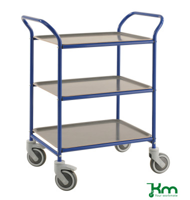 Tablettwagen blau bis 150 kg 4 Lenkrollen 2 davon mit Bremse 770x495x960mm KM1620-BA