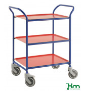 Tablettwagen KM1620-BR, 3 Tabletts, 495x770x960mm (BxLxH), bis 150kg belastbar, 4 Lenkrollen, 2 davon mit Bremse, blau
