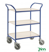 Tablettwagen KM1620-BV, 3 Tabletts, 495x770x960mm (BxLxH), bis 150kg belastbar, 4 Lenkrollen, 2 davon mit Bremse, blau