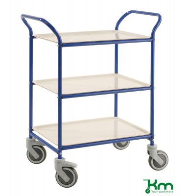 Tablettwagen blau bis 150 kg 4 Lenkrollen 2 davon mit Bremse 770x495x960mm KM1620-BV