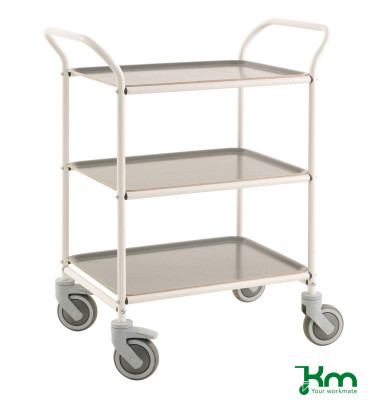 Tablettwagen weiß bis 150 kg 4 Lenkrollen 2 davon mit Bremse 770x495x960mm KM1620-VA