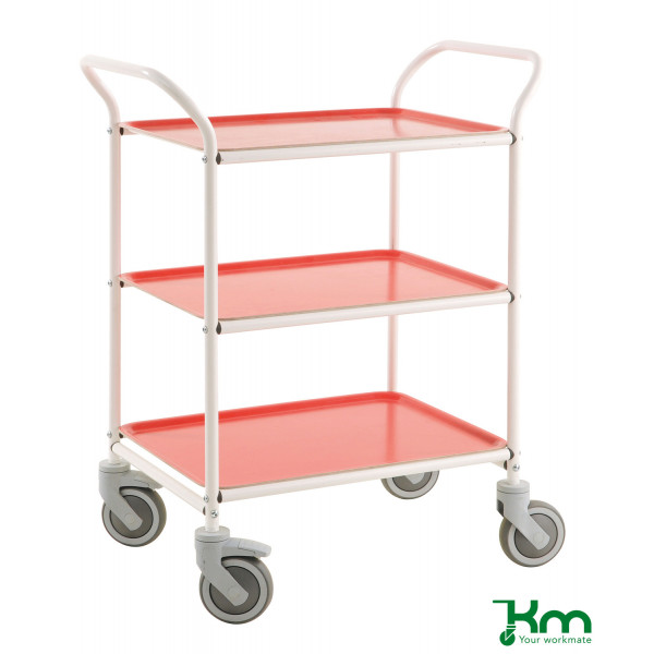 7350050356569 - Tablettwagen KM1620-VR 3 Tabletts 495x770x960mm (BxLxH) bis 150kg belastbar 4 Lenkrollen 2 davon mit Bremse weiß 735005035