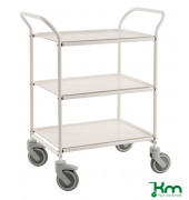 Tablettwagen KM1620-VV, 3 Tabletts, 495x770x960mm (BxLxH), bis 150kg belastbar, 4 Lenkrollen, 2 davon mit Bremse, weiß