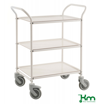Tablettwagen weiß bis 150 kg 4 Lenkrollen 2 davon mit Bremse 770x495x960mm KM1620-VV