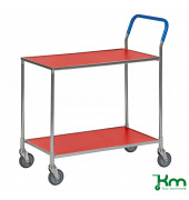 Tischwagen KM1720-1B, 2 Böden, 435x850x950mm (BxLxH), bis 150kg belastbar, 4 Lenkrollen, 2 davon mit Bremse, rot