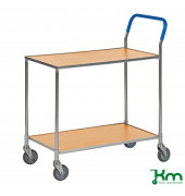Tischwagen KM1720-BOB, 2 Böden, 435x850x950mm (BxLxH), bis 150kg belastbar, 4 Lenkrollen, 2 davon mit Bremse, buchenholz