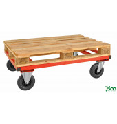 Palettenwagen KM217, 800x1200x305mm (BxLxH), bis 800kg belastbar, 2 Bockrollen, 2 Lenkrollen, rot