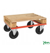 Palettenwagen KM217-H, Palettenwagen niedrig, 600x800x270mm (BxLxH), bis 800kg belastbar, 2 Bockrollen, 2 Lenkrollen, rot