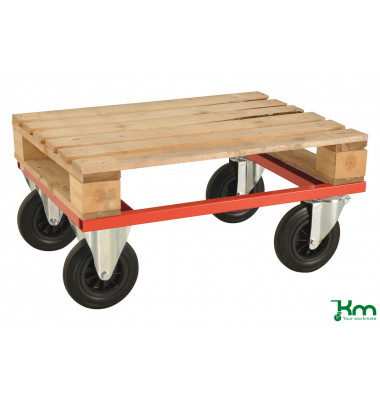Palettenwagen rot bis 800 kg 2 Bockrollen 2 Lenkrollen mit Bremse 800x600x270mm KM217-HB