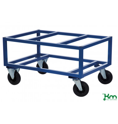 Palettenwagen blau bis 800 kg 2 Bockrollen 2 Lenkrollen mit Bremse 1200x800x650mm KM221-BB