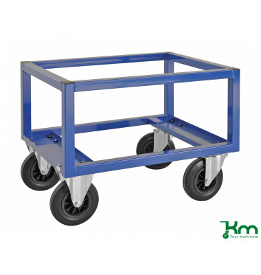 Palettenwagen blau bis 800 kg 2 Bockrollen 2 Lenkrollen mit Bremse 800x600x650mm KM221-BHB