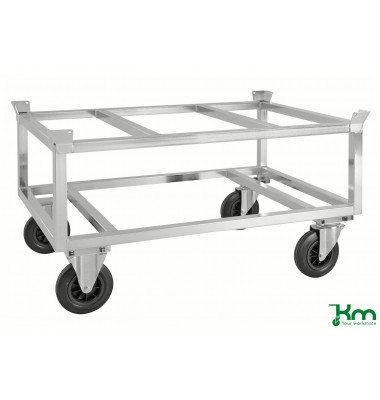 Palettenwagen verzinkt bis 800 kg 2 Bockrollen 2 Lenkrollen mit Bremse 1246x846x700mm KM221-EPB