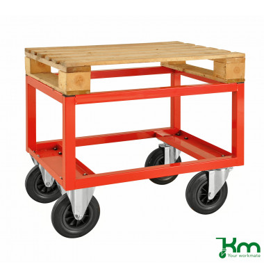 Palettenwagen rot bis 800 kg 2 Bockrollen 2 Lenkrollen 800x600x650mm KM221-H