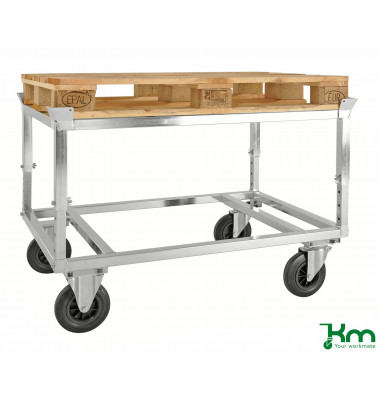 Palettenwagen verzinkt bis 800 kg 2 Bockrollen 2 Lenkrollen mit Bremse 1246x846x705mm KM222-EPB