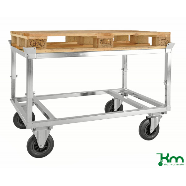 7350050359980 - Palettenwagen KM222-EPB Verzinkter Palettenwagen mit Palettenhalter 846x1246x705mm (BxLxH) bis 800kg belastbar 2 Bockrollen