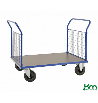 Plattformwagen Serie 200 KM233-2B, 700x1166mm (BxL gesamt), bis 500kg belastbar, 2 Bockrollen, 2 Lenkrollen, mit Bremse, blau