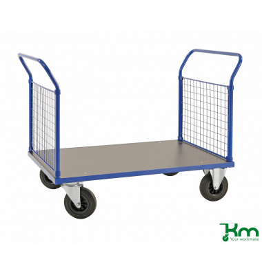 Plattformwagen Serie 200 KM233-3, 800x1366mm (BxL gesamt), bis 500kg belastbar, 2 Bockrollen, 2 Lenkrollen, blau