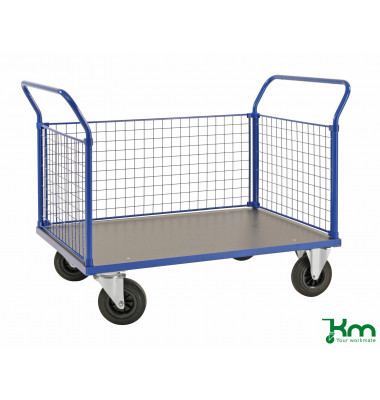 Plattformwagen Serie 200 KM234-2B, 700x1166mm (BxL gesamt), bis 500kg belastbar, 2 Bockrollen, 2 Lenkrollen, mit Bremse, blau