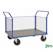 Plattformwagen KM234-3, Serie 200 Plattformwagen, 800x1366x1020mm (BxLxH), bis 500kg belastbar, 2 Bockrollen, 2 Lenkrollen, blau