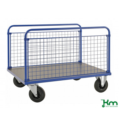 Plattformwagen Serie 200 KM236-3, 800x1200mm (BxL gesamt), bis 500kg belastbar, 2 Bockrollen, 2 Lenkrollen, blau