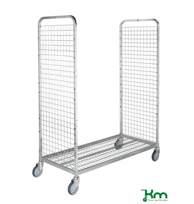 Kommissionierwagen verzinkt bis 300 kg 4 Lenkrollen 2 davon mit Bremse 1300x625x1710mm KM300-M17B